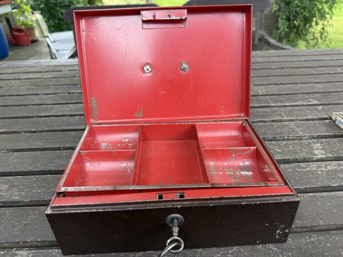 Alte geldkassette metall braun - alte,